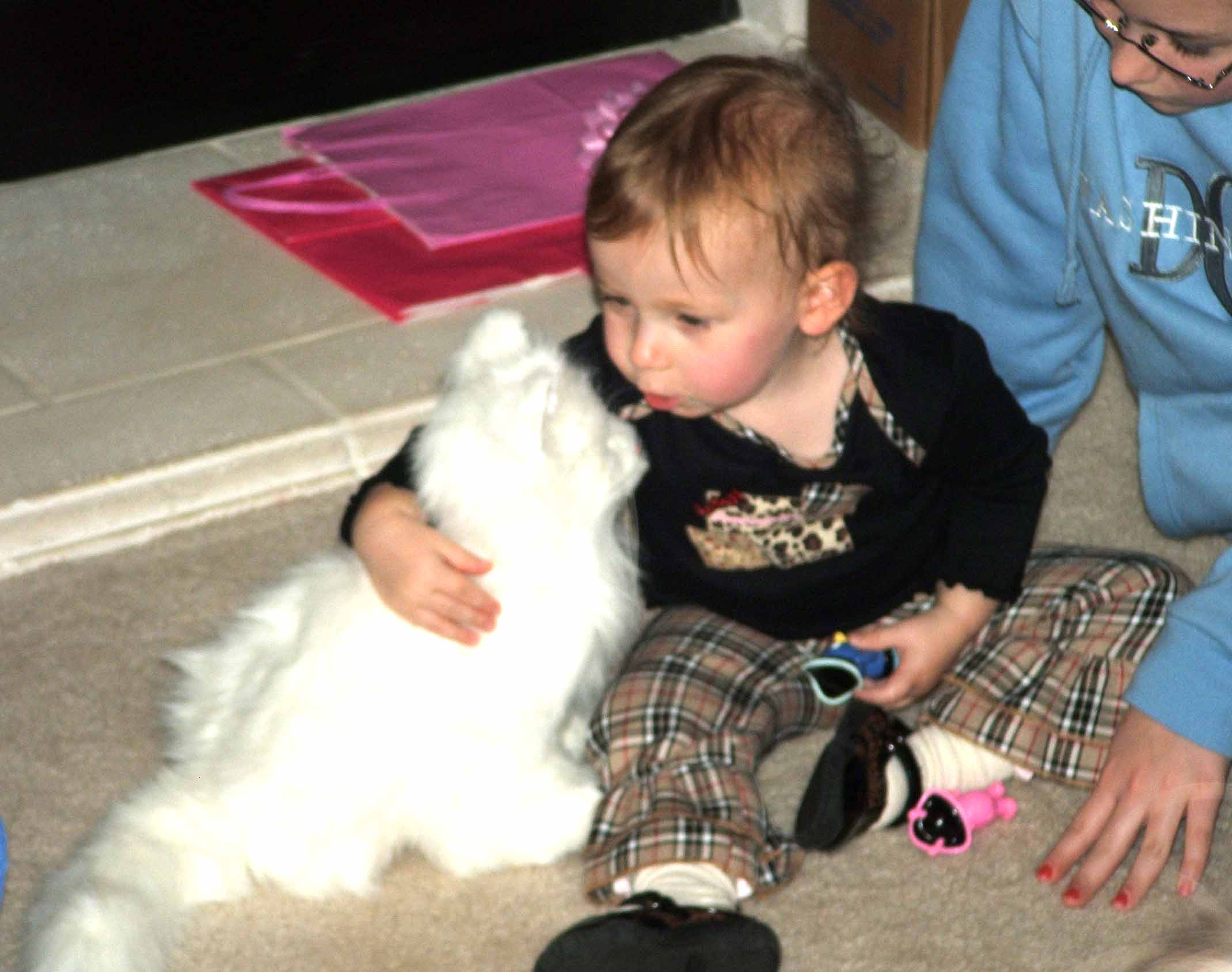 Ella & Sally the mechanical cat. December, 2007